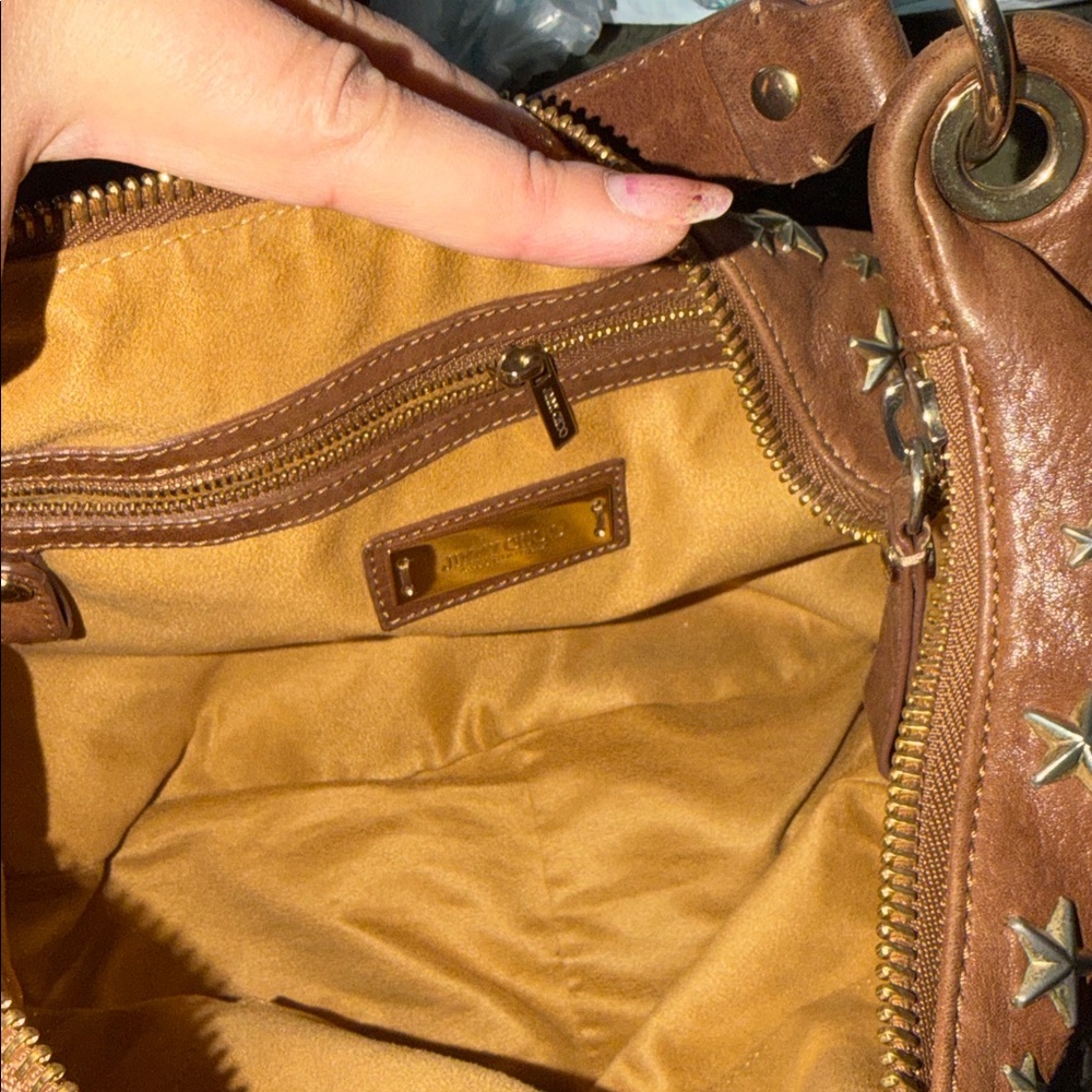 Jimmy Choo Star-Studded Brown Leather Shoulder Bag - Picture 5 of 14